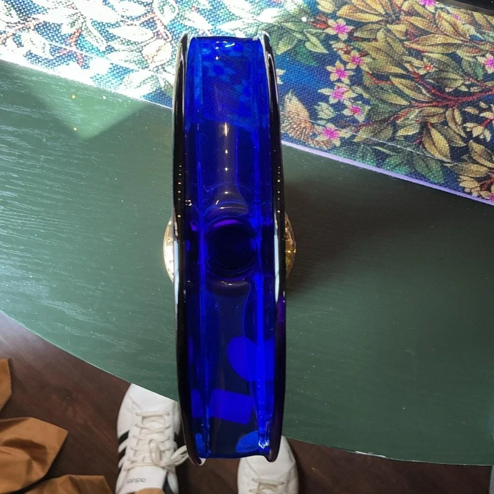 Czech Bohemian 24K Gold Enamel Cobalt Blue Art Glass Napkin Holder Pedestal